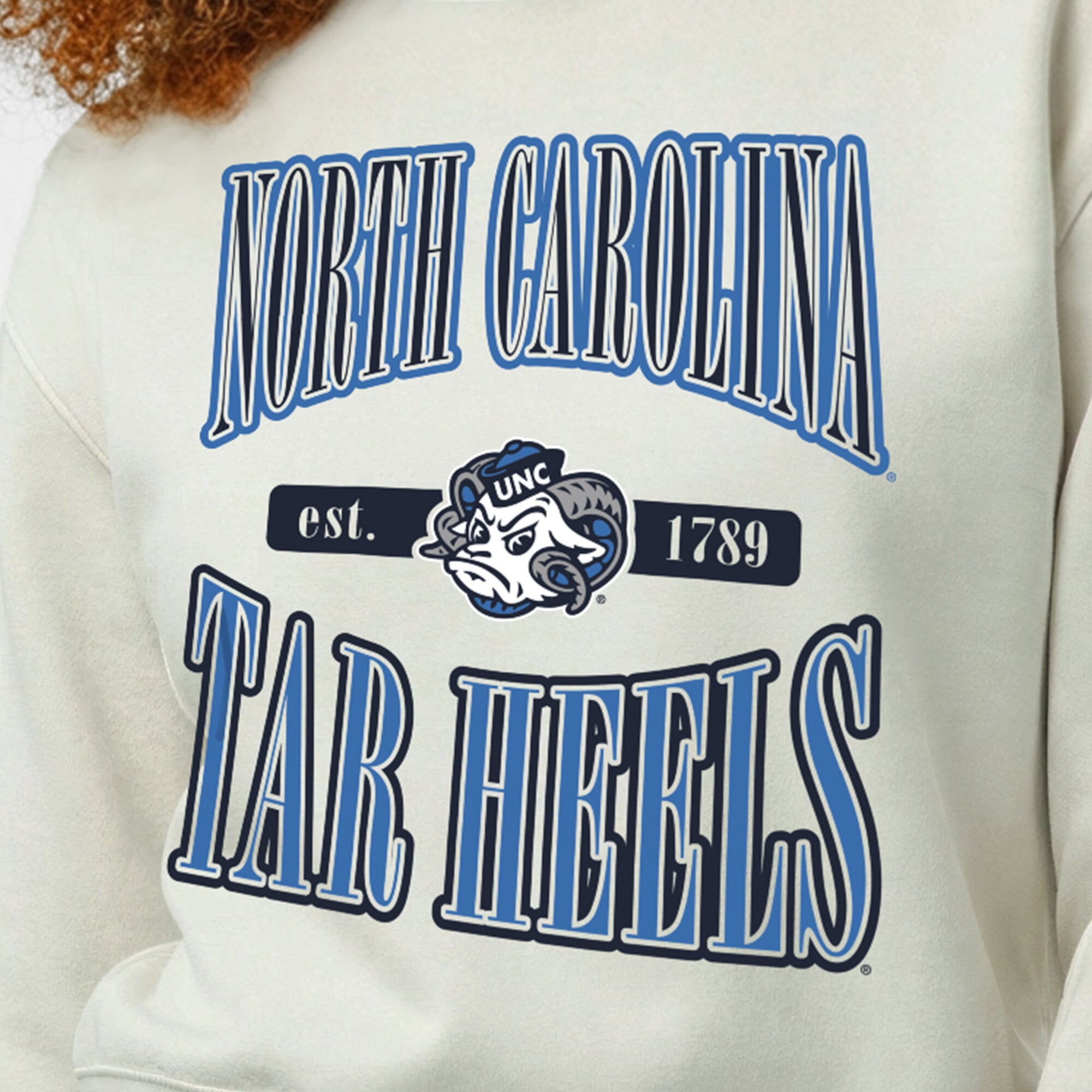 Women's Champion  White North Carolina Tar Heels Yarn Dye Rib Reverse Weave Crew Sweatshirt